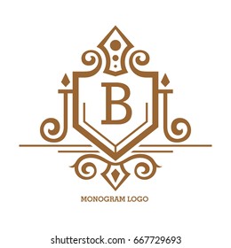 Monogram logo template with flourishes calligraphic elegant ornament elements. Identity design with letter for cafe, shop, store, restaurant, boutique, hotel, heraldic, fashion and etc.