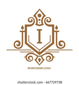 Monogram logo template with flourishes calligraphic elegant ornament elements. Identity design with letter for cafe, shop, store, restaurant, boutique, hotel, heraldic, fashion and etc.