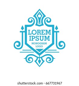 Monogram logo template with flourishes calligraphic elegant ornament elements. Identity design with letter for cafe, shop, store, restaurant, boutique, hotel, heraldic, fashion and etc.