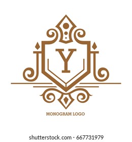 Monogram logo template with flourishes calligraphic elegant ornament elements. Identity design with letter for cafe, shop, store, restaurant, boutique, hotel, heraldic, fashion and etc.