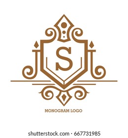 Monogram logo template with flourishes calligraphic elegant ornament elements. Identity design with letter for cafe, shop, store, restaurant, boutique, hotel, heraldic, fashion and etc.