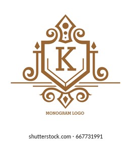 Monogram logo template with flourishes calligraphic elegant ornament elements. Identity design with letter for cafe, shop, store, restaurant, boutique, hotel, heraldic, fashion and etc.