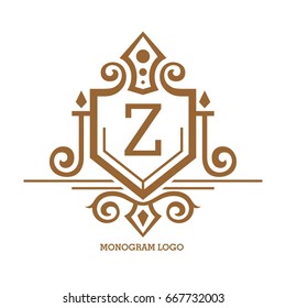 Monogram logo template with flourishes calligraphic elegant ornament elements. Identity design with letter for cafe, shop, store, restaurant, boutique, hotel, heraldic, fashion and etc.