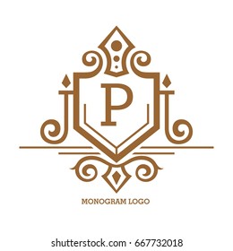 Monogram logo template with flourishes calligraphic elegant ornament elements. Identity design with letter for cafe, shop, store, restaurant, boutique, hotel, heraldic, fashion and etc.