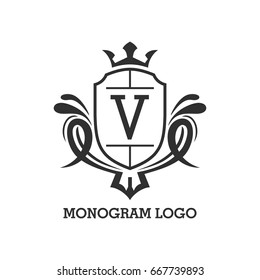 Monogram logo template with flourishes calligraphic elegant ornament elements. Identity design with letter for cafe, shop, store, restaurant, boutique, hotel, heraldic, fashion and etc.