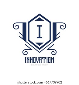Monogram logo template with flourishes calligraphic elegant ornament elements. Identity design with letter for cafe, shop, store, restaurant, boutique, hotel, heraldic, fashion and etc.