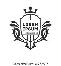 Monogram logo template with flourishes calligraphic elegant ornament elements. Identity design with letter for cafe, shop, store, restaurant, boutique, hotel, heraldic, fashion and etc.