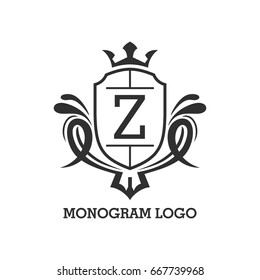 Monogram logo template with flourishes calligraphic elegant ornament elements. Identity design with letter for cafe, shop, store, restaurant, boutique, hotel, heraldic, fashion and etc.