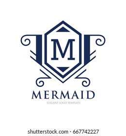 Monogram logo template with flourishes calligraphic elegant ornament elements. Identity design with letter for cafe, shop, store, restaurant, boutique, hotel, heraldic, fashion and etc.