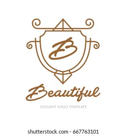Monogram logo template with flourishes calligraphic elegant ornament elements. Identity design with letter for cafe, shop, store, restaurant, boutique, hotel, heraldic, fashion and etc.