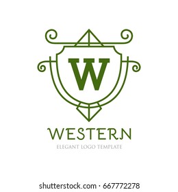 Monogram logo template with flourishes calligraphic elegant ornament elements. Identity design with letter for cafe, shop, store, restaurant, boutique, hotel, heraldic, fashion and etc.