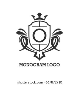 Monogram logo template with flourishes calligraphic elegant ornament elements. Identity design with letter for cafe, shop, store, restaurant, boutique, hotel, heraldic, fashion and etc.