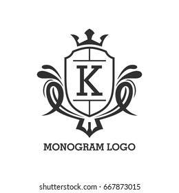 Monogram logo template with flourishes calligraphic elegant ornament elements. Identity design with letter for cafe, shop, store, restaurant, boutique, hotel, heraldic, fashion and etc.