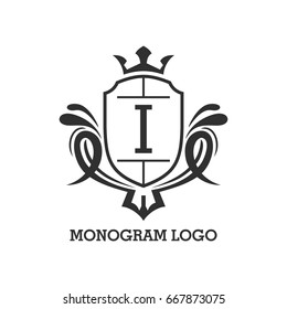 Monogram logo template with flourishes calligraphic elegant ornament elements. Identity design with letter for cafe, shop, store, restaurant, boutique, hotel, heraldic, fashion and etc.