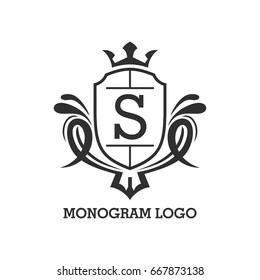 Monogram logo template with flourishes calligraphic elegant ornament elements. Identity design with letter for cafe, shop, store, restaurant, boutique, hotel, heraldic, fashion and etc.