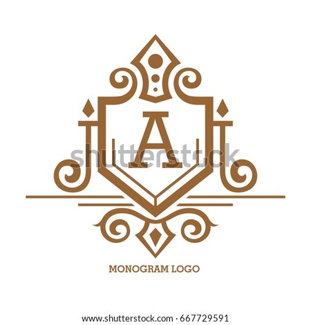 Monogram logo template with flourishes calligraphic elegant ornament elements. Identity design with letter for cafe, shop, store, restaurant, boutique, hotel, heraldic, fashion and etc.