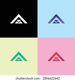 Monogram logo triangle gradient colorfull concept, red, blue, green, white.