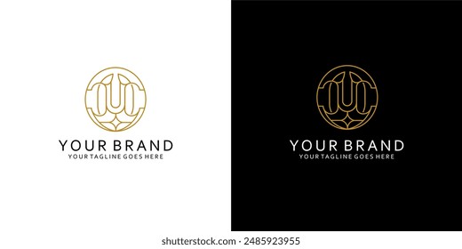 A monogram logo with a u-line combination of lines with circles forms a monoline ornament giving a simple impression of luxury, elegance and minimalism