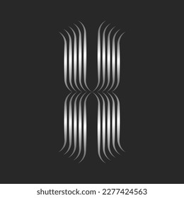 Logotipo de monograma X letra diseño tipográfico artístico, líneas delgadas paralelas de gradiente plateado, rayas delgadas lisas metálicas, marca elegante caligráfica inicial.