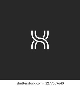 Monogram logo X letter initial, intersection smooth lines geometric shape, business card XX emblem mockup, crossroad path icon