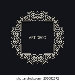 Monogram Logos Set Graphic Design. Emphasizing Retro Business union Amour House and Vintage Concepts. Vector geometric frame with copy space for text in trendy mono line style - art deco.