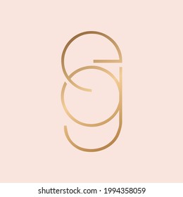 EG monogram logo.Typographic signature icon.Letter e and letter g intertwined.Lettering sign isolated on light background.Alphabet initials.Elegant, luxury, beauty, fashion style.Gold color.