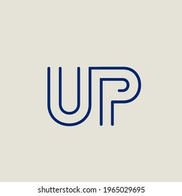 UP monogram logo.Typographic signature icon.Line letter u and letter p.Lettering sign isolated on light fund.Alphabet initials.Uppercase characters.Modern, corporate, web, tech style.