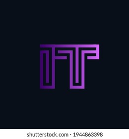 IT monogram logo.Typographic signature icon.Purple color letter i and letter t.Intertwined lines.Lettering sign isolated on dark fund.Alphabet initials.Uppercase characters.Geometric, tech style.