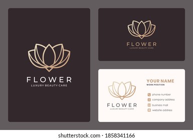 monogram lotus flower logo design with business card template.