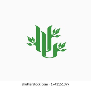 Monogram LU or UL with leaves logo design 