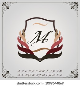 monogram luxury with decorative frame in vintage style and retro border for premium invitation cards or logo product royal, calligraphic elegant elements, ornament vector