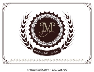 monogram luxury with decorative frame in vintage style and retro border for premium invitation cards or logo product royal, calligraphic elegant elements, ornament vector