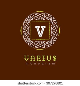 Monogram luxury emblem. Calligraphic line ornament logo design. In the form of a rectangle.