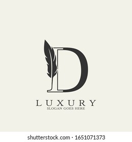 Monogram Luxury Feather Initial Letter D  Logo icon vector design template