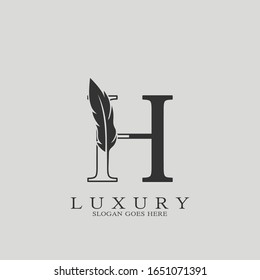 Designvorlage für Monogram Luxury Feather Initial Letter H Logo Symbol Vektorillustration