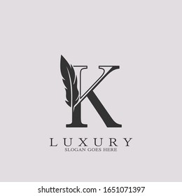 Monogram Luxury Feather Initial Letter K  Logo icon vector design template