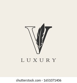 Monogram Luxury Feather Initial Letter V  Logo icon vector design template