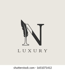 Monogram Luxury Feather Initial Letter N Logo icon vector design template