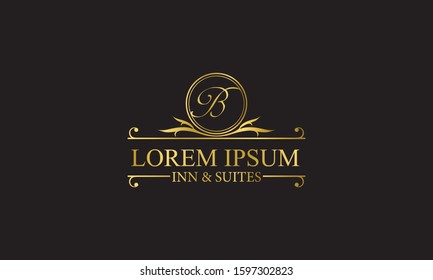 Monogram Luxury gold Logo template flourishes calligraphic elegant ornament lines.Business sign, identity for Restaurant, Royalty, Boutique, Cafe, Hotel, Heraldic, Jewelry, Fashion vector illustration