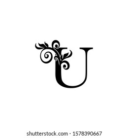 Monogram Luxury Letter U logo icon, vintage design concept floral leaves with letter U gold color for initial, luxuries business, hotel, wedding service and more brand identity.
