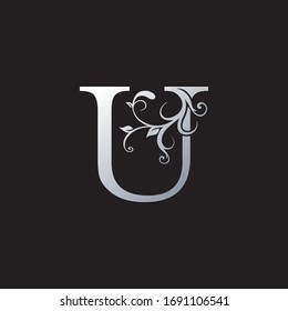 Monogram Luxury U  Letter Logo Icon, Initial ornate swirl floral leaf vector design concept for business, weeding with luxury style.