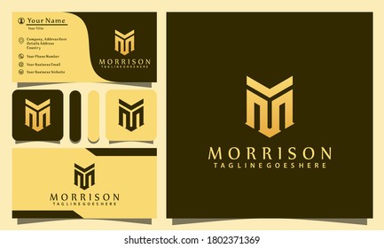 monogram M shield luxury logos design vector illustration with line art style vintage, modern company business card template