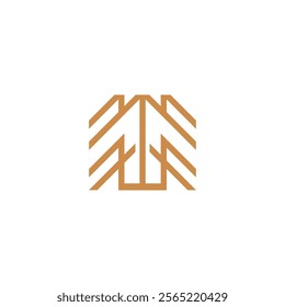 Monogram M tree line art vector logo design template
