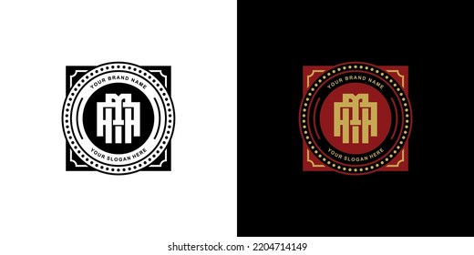 Monogram AM or MA with geometric badge logo