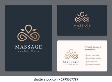 monogram massage logo design in a golden color.