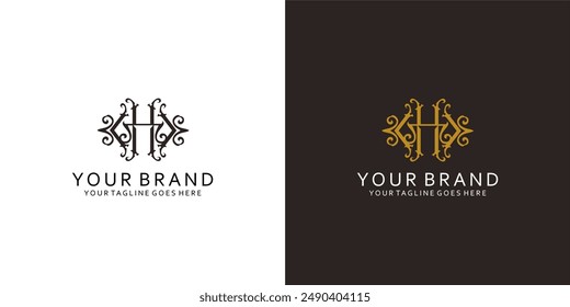 A monogram modern logo with a visualization of classic modern ornamental elements that are luxurious, simple and elegant