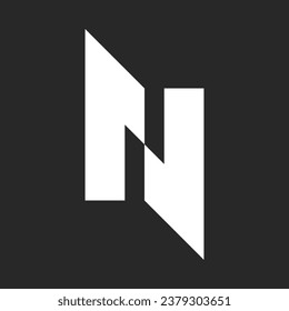 Monogram N bold letter logo, wide white lines sharp geometric shape, creative black and white logotype minimal design.