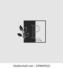 Monogram Nature Floral Initial Letter P logo icon vector design concept on square shapes.