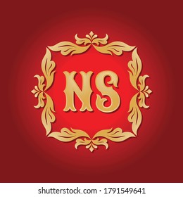 Monogram NS letters - concept logo template design. Crest heraldic luxury golden emblem. Initial N & S. Vector illustration. 
