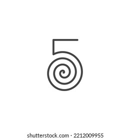 The monogram is the number 5 and spiral. Elegant and outline.